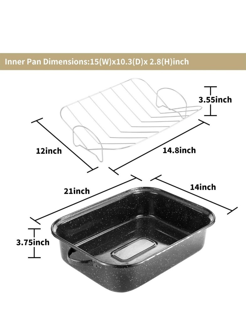 21 Inch Roasting Pan, Extra Large Rectangle Roasting Pan With Rack, 25lb