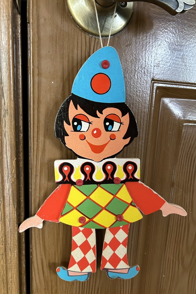 Vintage Wood Pull String Toy Clown - Missing Pull String