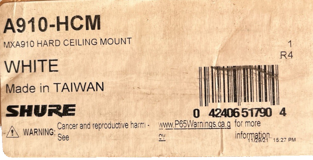 Shure A910-HCM Hard Ceiling Mount For MXA910 Ceiling Microphone