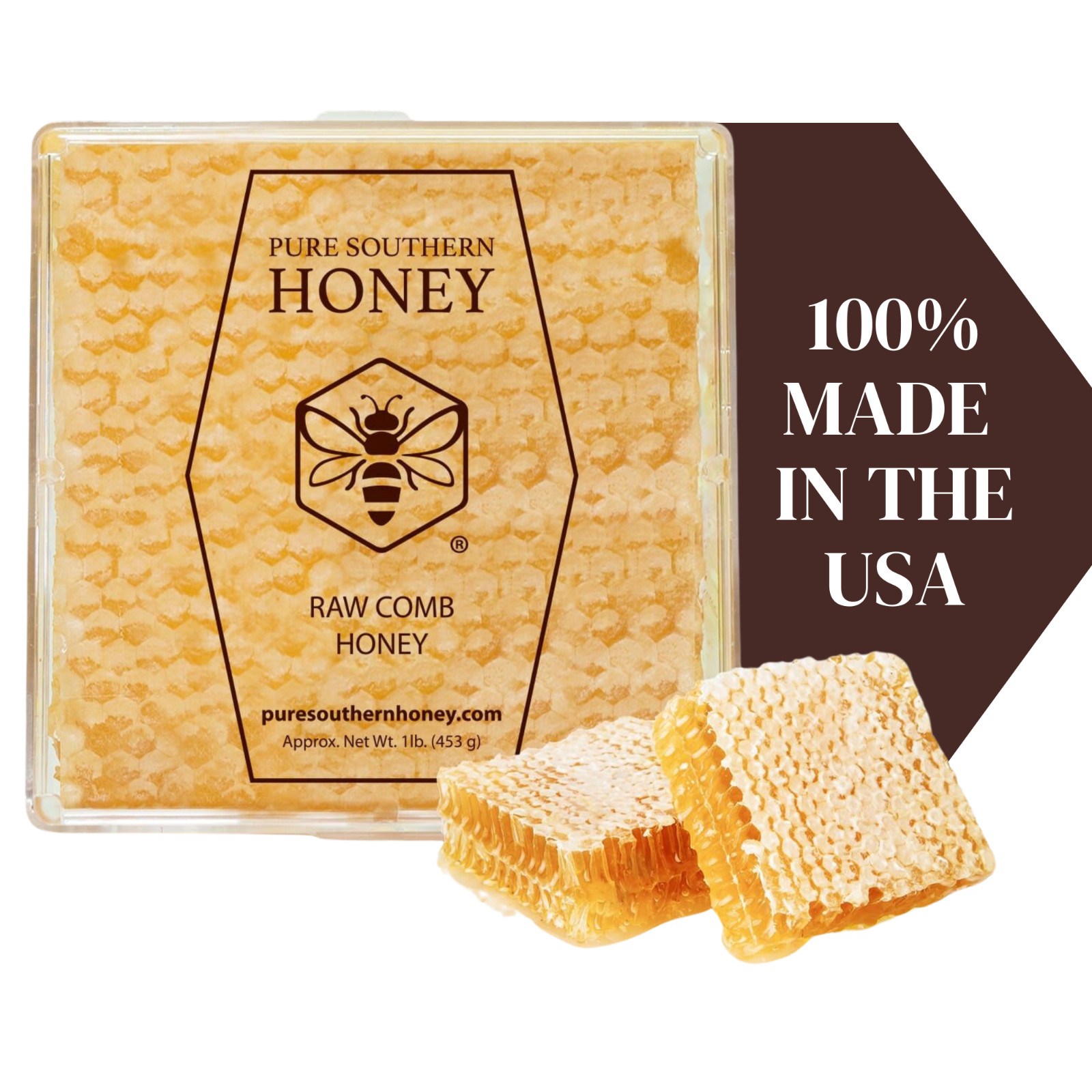 Raw Honeycomb 4"x4" by Pure Southern Honey, New 2025 Crop