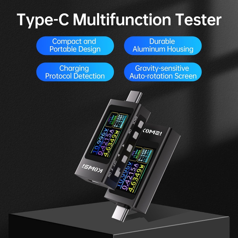 Type-C Tester DC4-30V 0-12A Multifunctional Power Meter with 1.14inch IPS Dig...