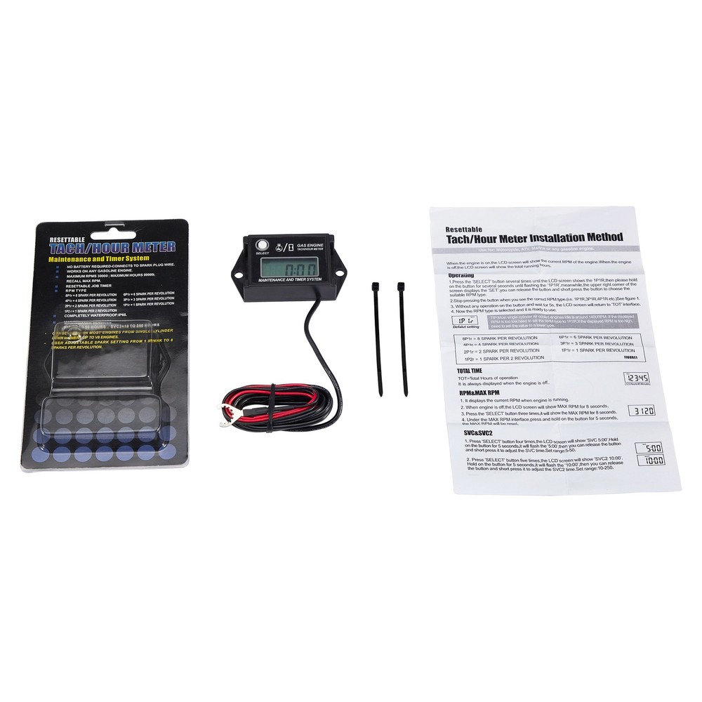 Waterproof IP68 Digital Tiny Tachometer Hour Meter Resettable Job Timer+Battery