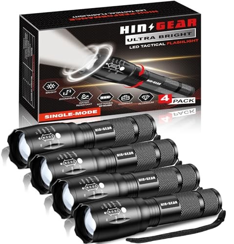1 Mode Flashlights Bright Zoomable LED Tactical Flashlight High 4 Pack Black