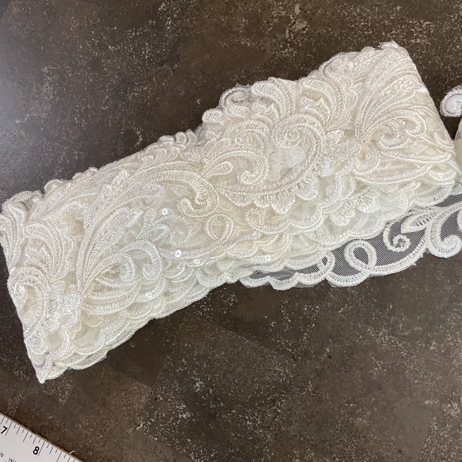 Embroidered white lace on tulle subtle sequined bridal sewing trim 8 yards