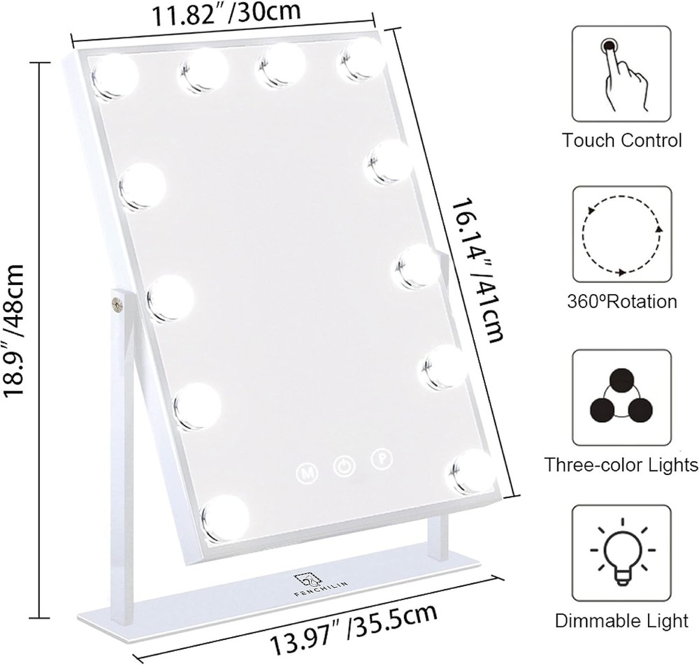 Dimmable Lighted Makeup Vanity Mirror - Detachable Magnification & Modern Design