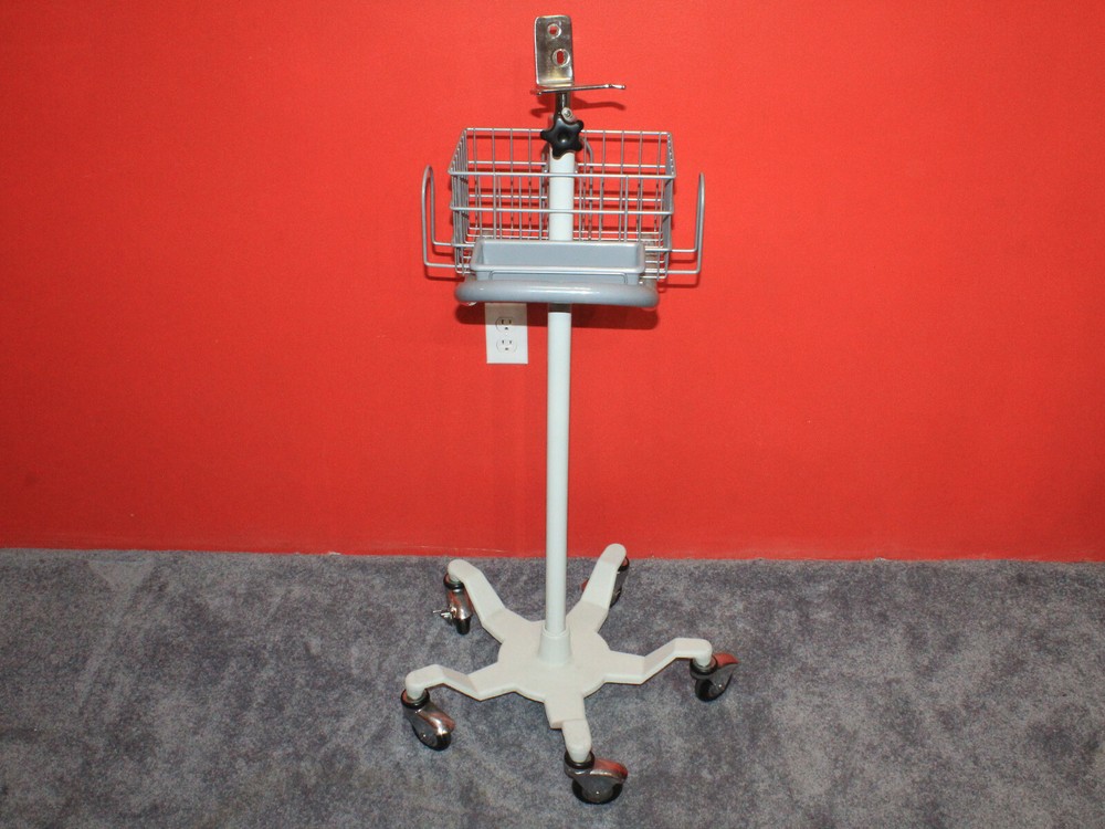 EXCELLENT CRITICARE ADJUSTABLE ROLLING 5-WHEEL LOCKING STAND HANDLE & BASKET 40"