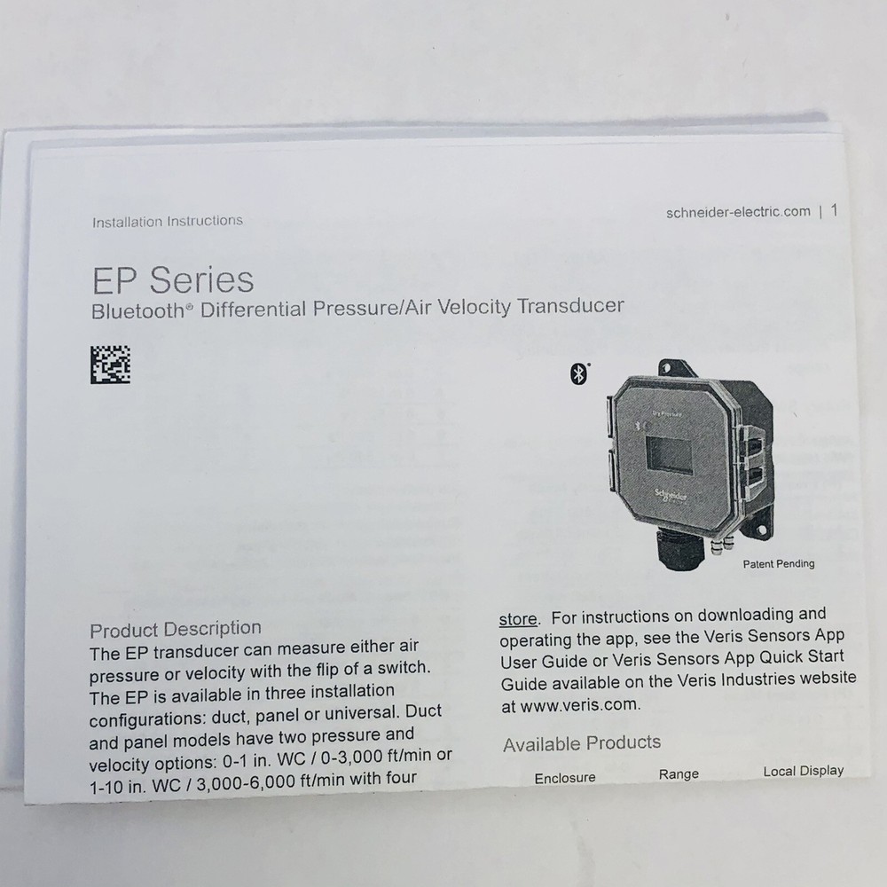 SCHNEIDER EPP302LCD DRY PANEL STATIC DIFFERENTIAL PRESSURE/AIR SENSOR MODULE