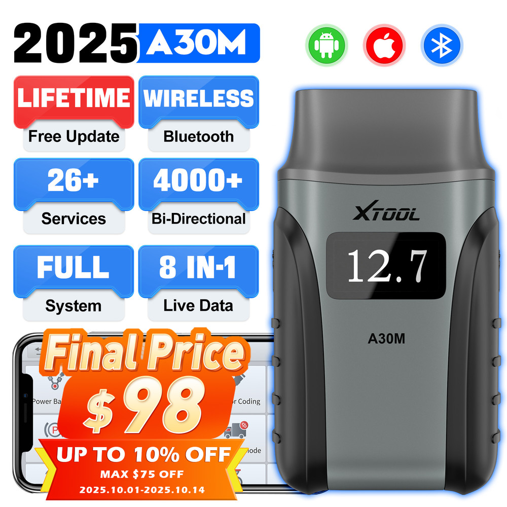 XTOOL A30M Car Bidirectional Scan Tool Diagnostic Scanner Code Reader 26+ Resets