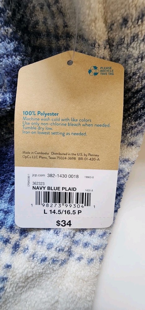 THEREABOUTS Boys Coat, Navy Blue Plaid. Size L 14.4