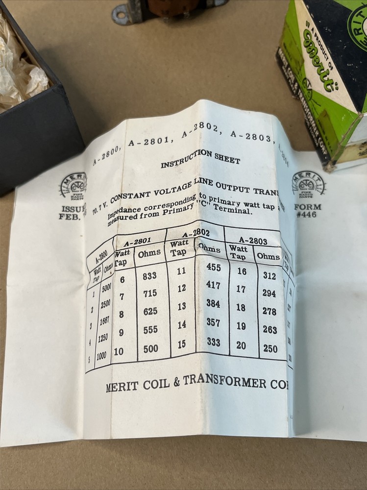 Merit Transformer A-2801 Vintage Adjustable Original Box Instruction Sheet NOS