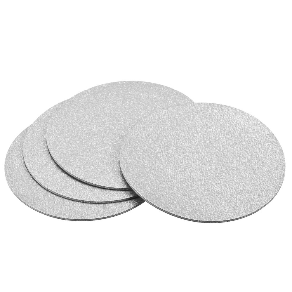 102mm Round Coasters PU Cup Mat Padding Silver Tone 4pcs