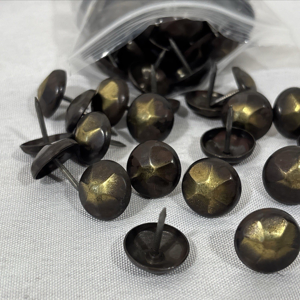 108 NOS Antique Vintage 1920s Domed Hammered Brass Upholstery Tacks Nails 5/8"