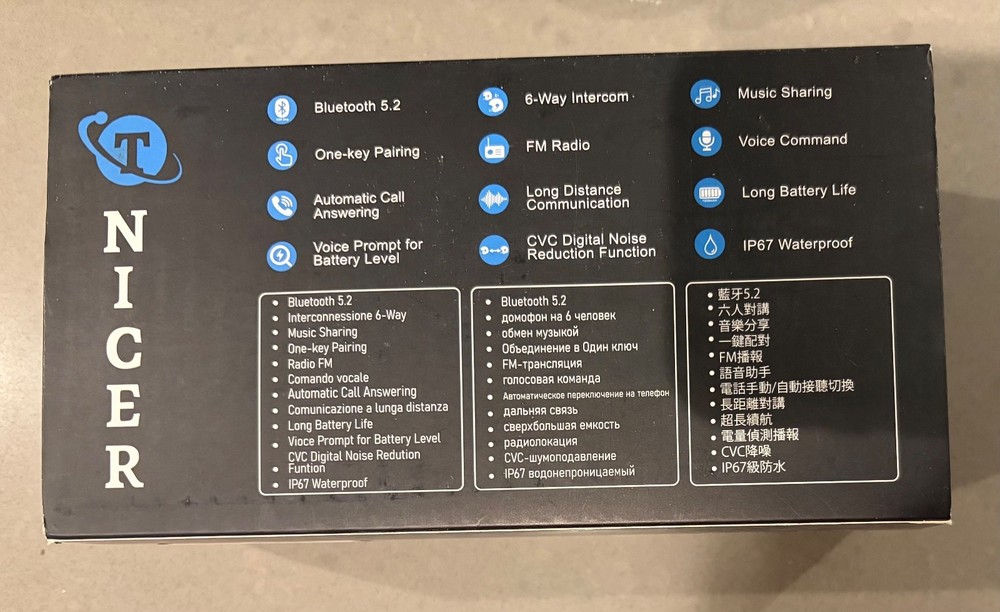 2 Pack TNicer T2 Bluetooth Helmet Intercom — 6-Way, Noise Reduction
