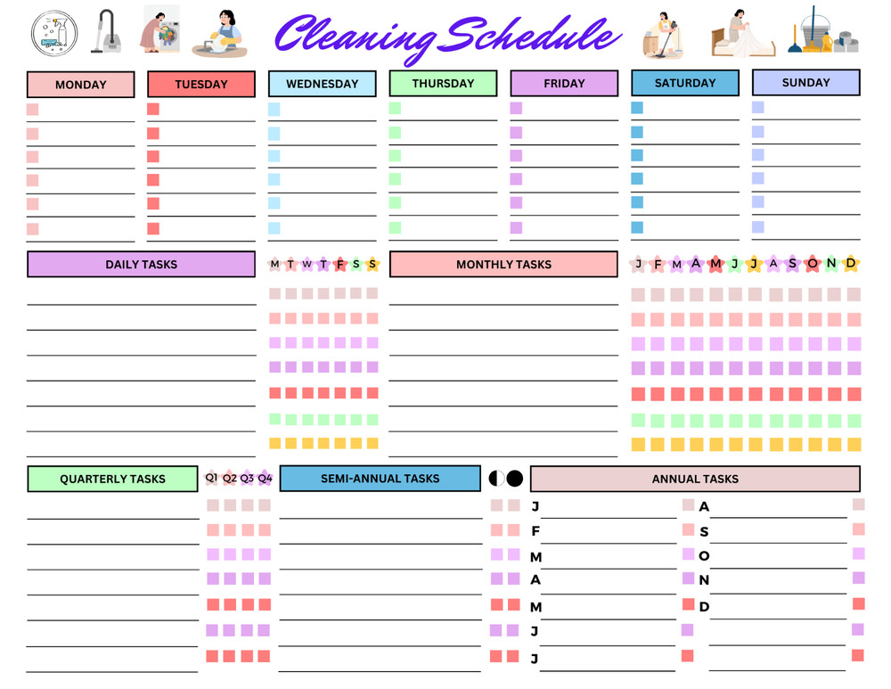 Digital | Editable Cleaning Schedule checklist, Home Cleaning Planner PDF