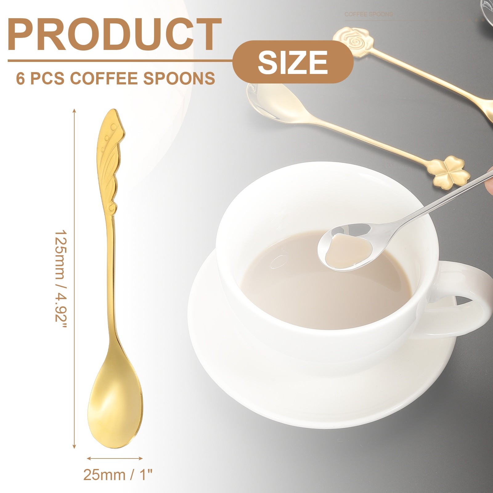 6pcs Coffee Spoons, Wings Tea Spoons Stainless Steel, Gold