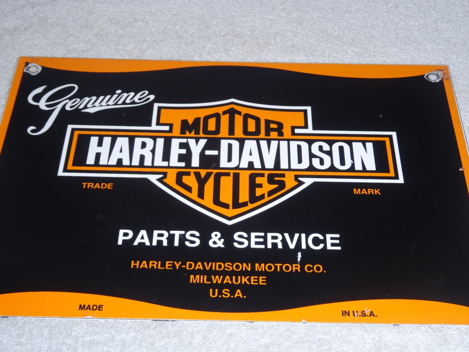 VINTAGE HARLEY DAVIDSON MOTORCYCLE PARTS 12" PORCELAIN METAL GASOLINE & OIL SIGN