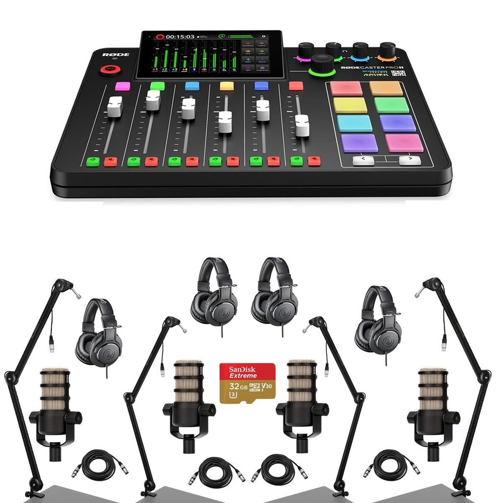 Rode RODECaster Pro II Integrated Audio Production Studio Console Bundle with 4x