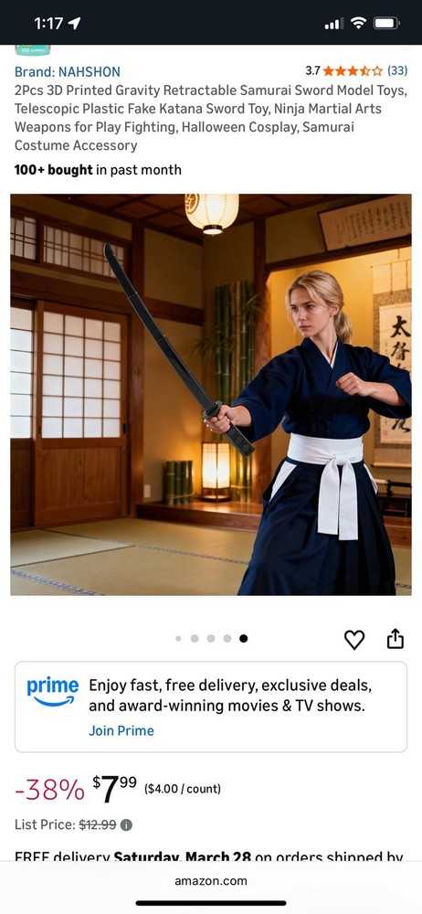 2Pcs 3DPrinted Gravity Retractable Samurai Sword Model Large, Black
