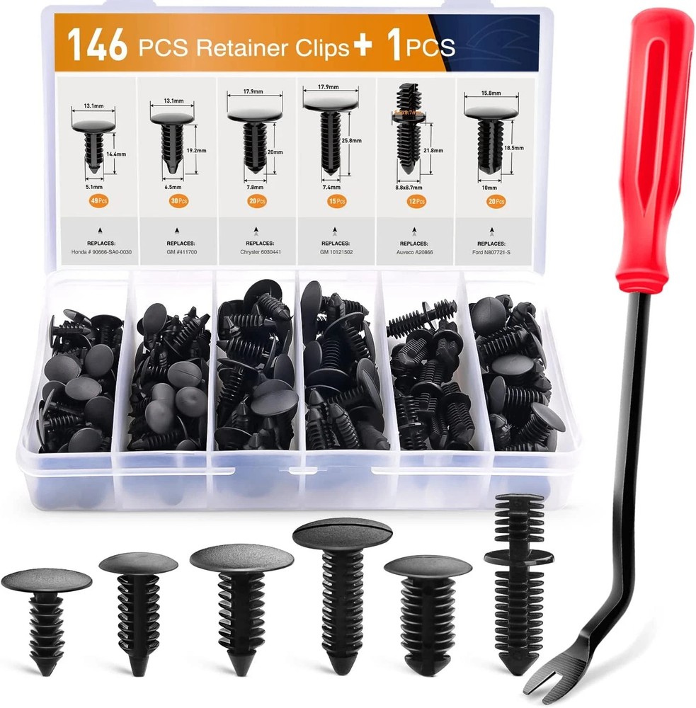 146PCS Nylon Bumper Shield Retainer & Double End Xmas Tree Retainers Clips Unive