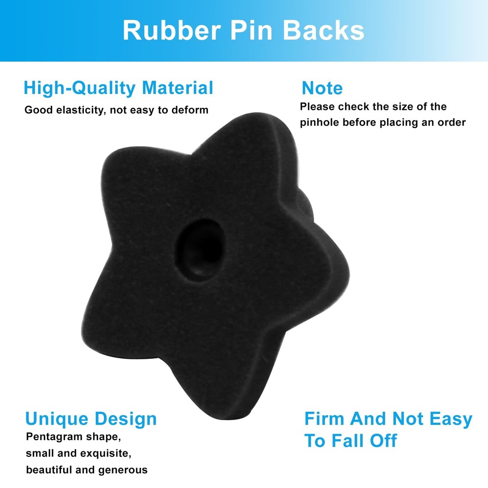 Rubber Pin Backs 100 Pack Star Shape Lapel Backing Locking keepers Black