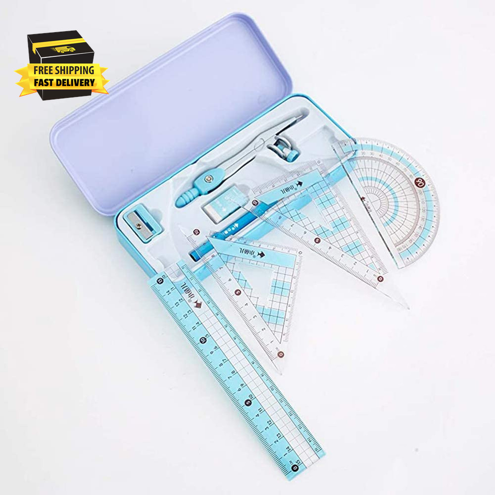 8 Pcs Compass/Math Set for Students with Shatterproof Storage Box, Geometry Set