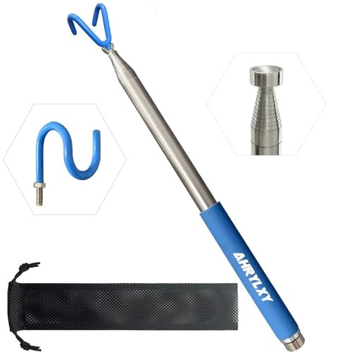 Telescoping Pickup Tool Magnetic Pole with 3 Hooks, 10 FT Telescopic Push Pull