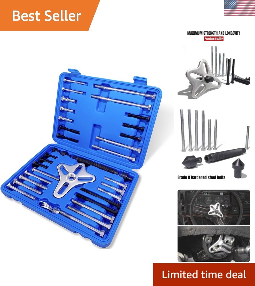 46-Piece Harmonic Balancer Puller Set - Versatile Automotive Tool Kit in Blue