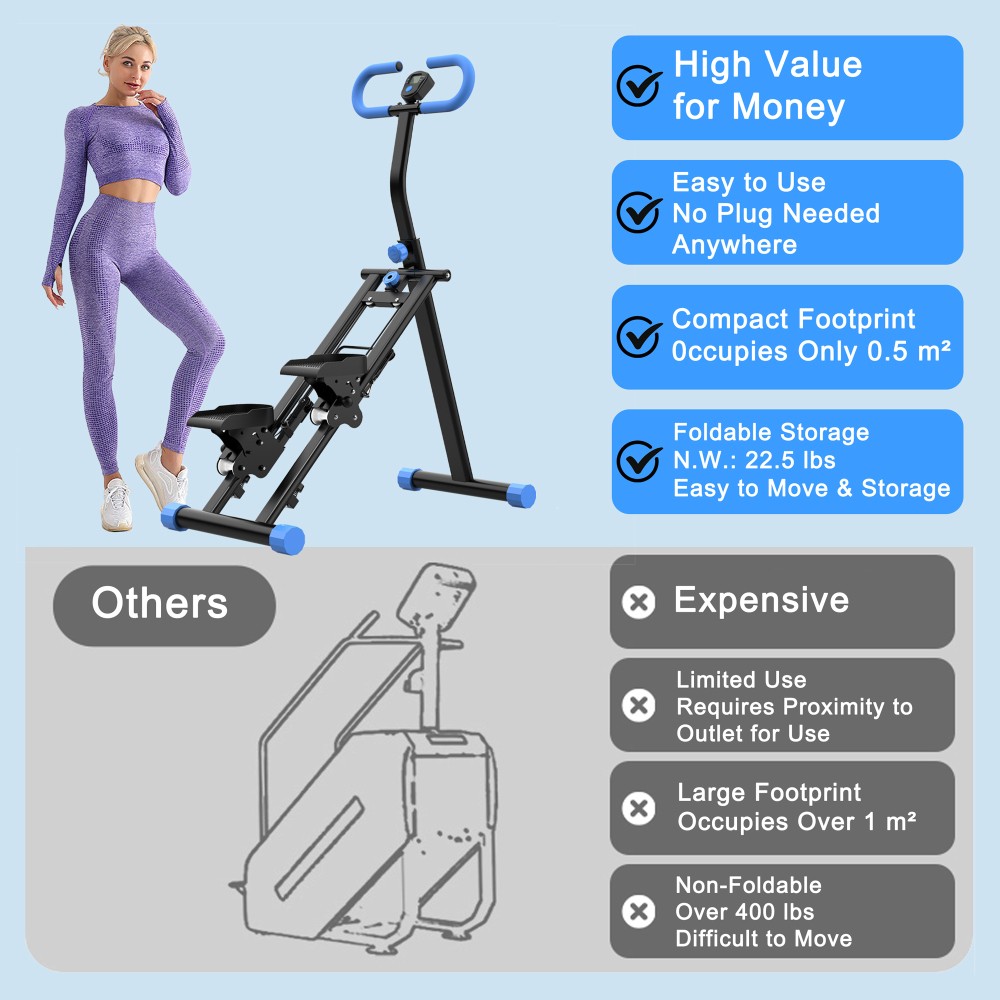 Blue Stair Stepper for Home Gym Exercise, Vertical Climber Exercise Machine