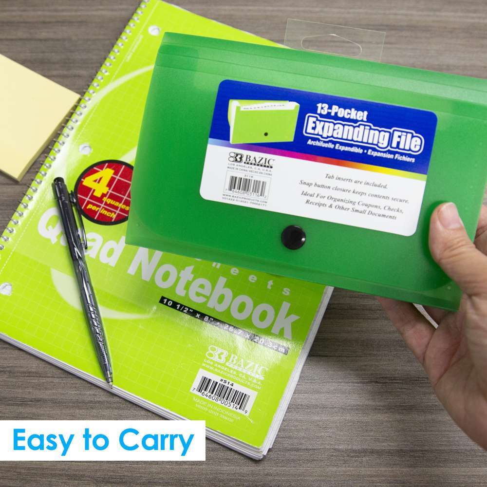 BAZIC Expanding File Folder 13 Pockets, (3116) 6-PACK