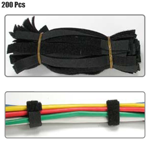 200 Pcs 9" Reusable Hook Loop Cable Ties Cord Wire Strap Wrap Holder Black
