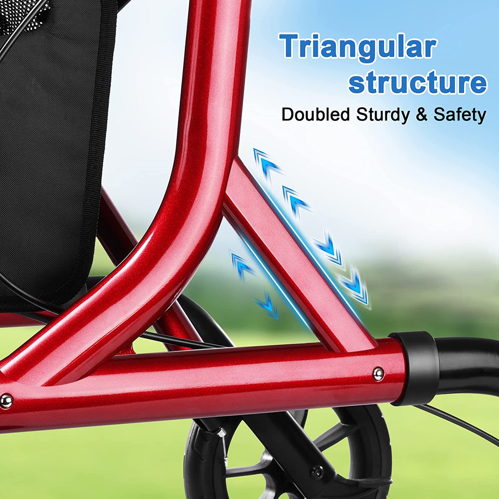 Senior Walker Lightweight Rollator Walker With Seat Back Support & Storage Bag