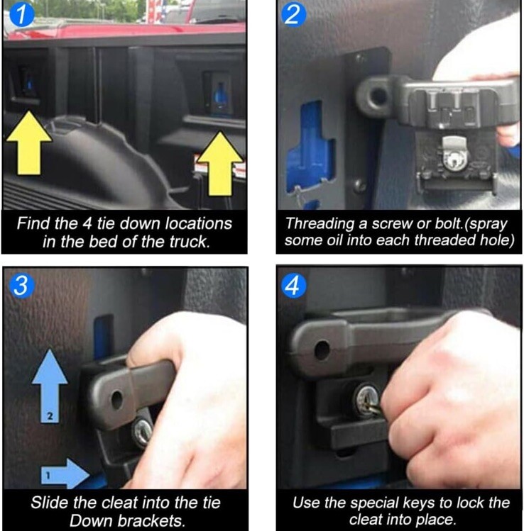 4 Pack Boxlink Tie down Anchors Cleats Bed Tie Downs with Tie down Plates Bracke