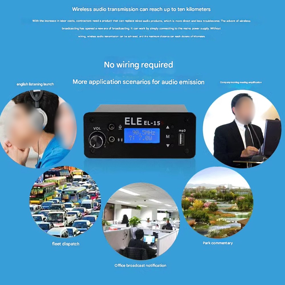 For U Disk MR3 EL-15S FM Broadcast Transmitter Timing Wireless System Music 1.5W