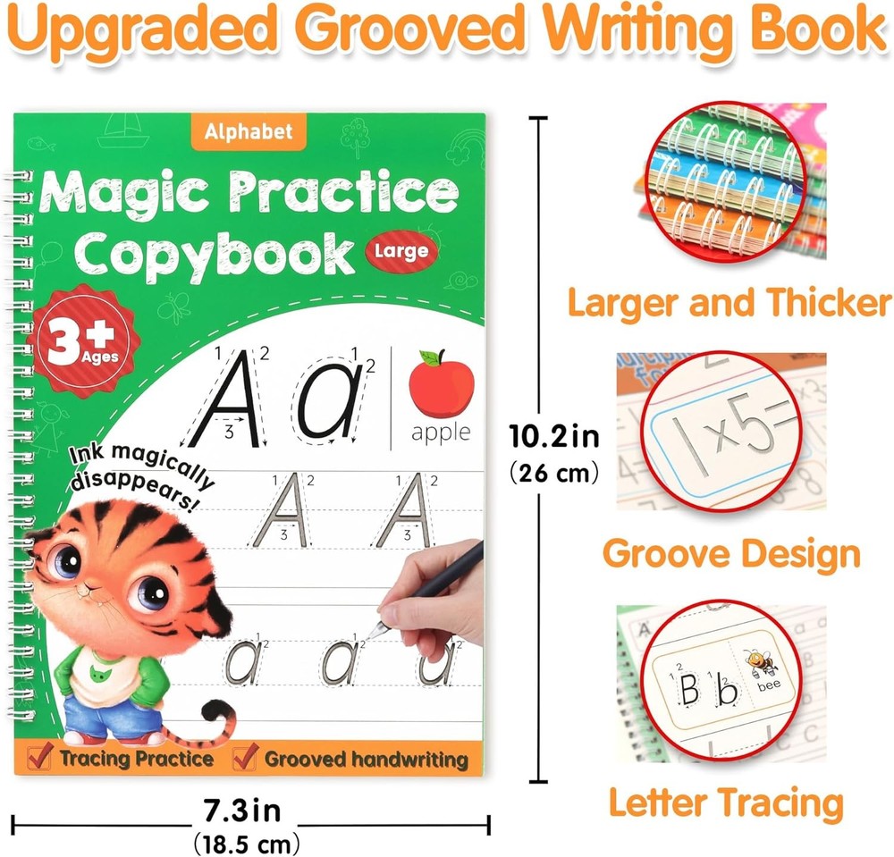 Helsort Large Magic Grooved Practice Copybook for Kids, Reusable