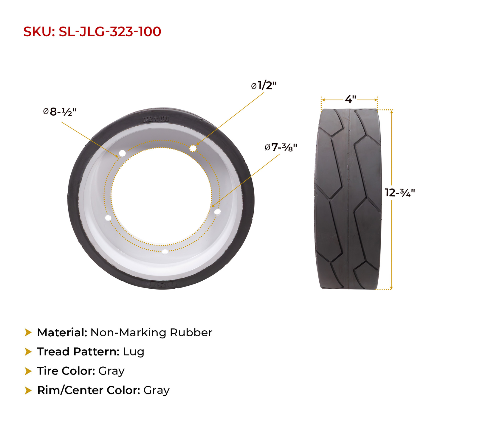 4Pk JLG 2915012 Non-Marking Rubber Scissor Lift Tire & Bolts, Fits 1930ES,1230ES