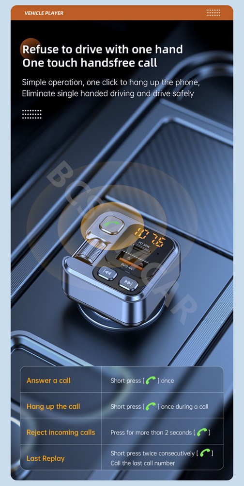 Bluetooth 5.1 Car Wireless FM Transmitter Adapter USB PD Charger AUX Hands-Free