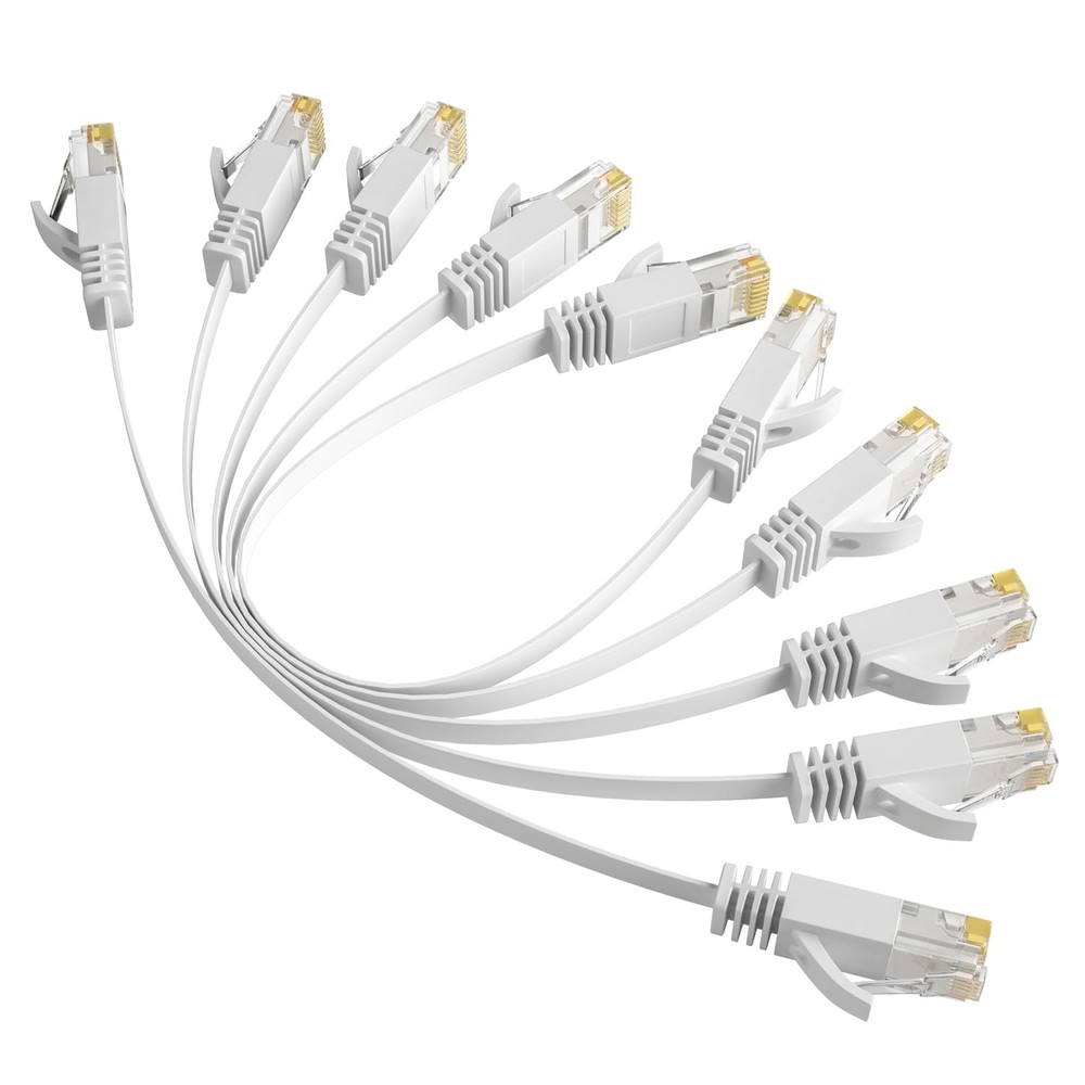 Elecan Cat 6 Flat Ethernet Cable 1 Ft/5 Pack, High Speed Slim 1FT, White
