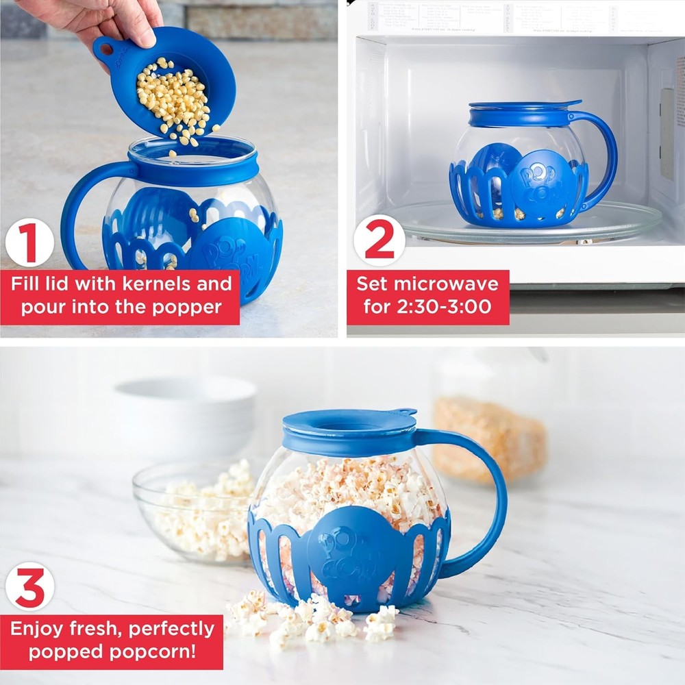 Ecolution Patented Micro-Pop Microwave Popcorn 1.5-Quart Snack Size, Blue
