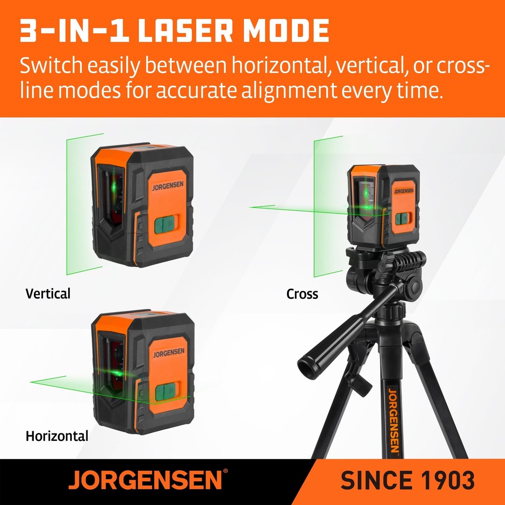 JORGENSEN Laser Level with Tripod, 100 FT Dual Modules Self Leveling Orange