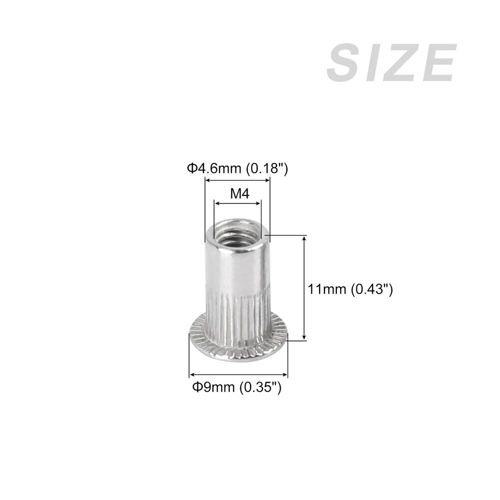 Rivet Nuts (M4) 30Pcs, Stainless Steel Knurled Threaded Insert Nuts