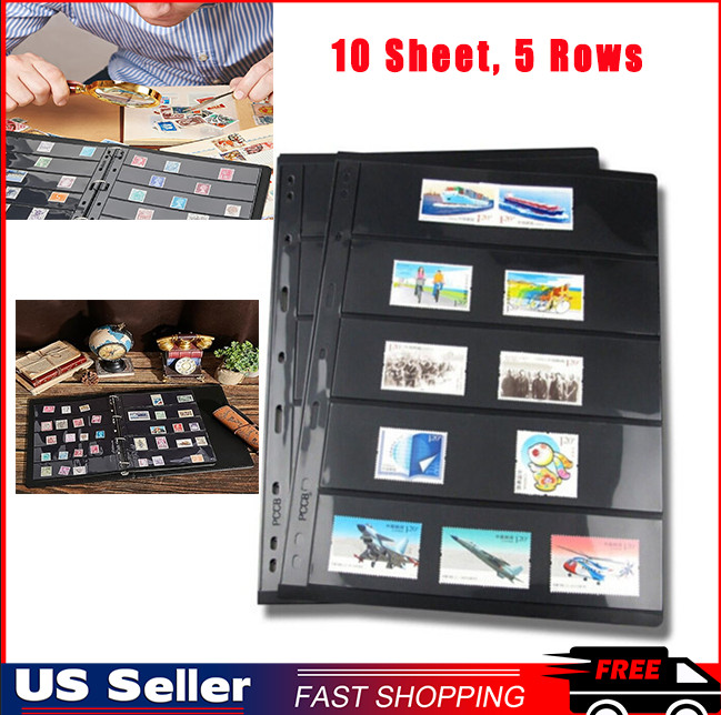 5 Rows Stamp Pages for Stamp Album Binder, 10 Sheet Pages for Stamp Collectors
