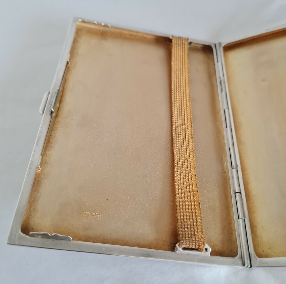 Antique sterling silver cigarette case. Engine turned decoration.Birmingham 1939