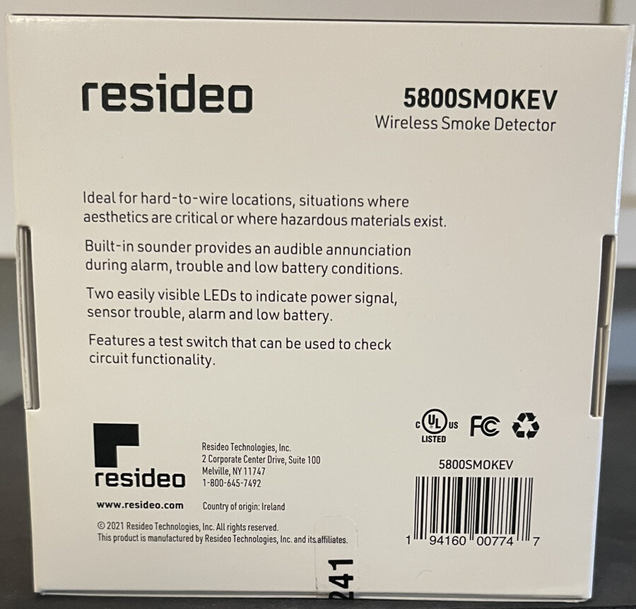 Brand New Honeywell 5800SMOKEV, Wireless Smoke Heat Detector，Battery Included
