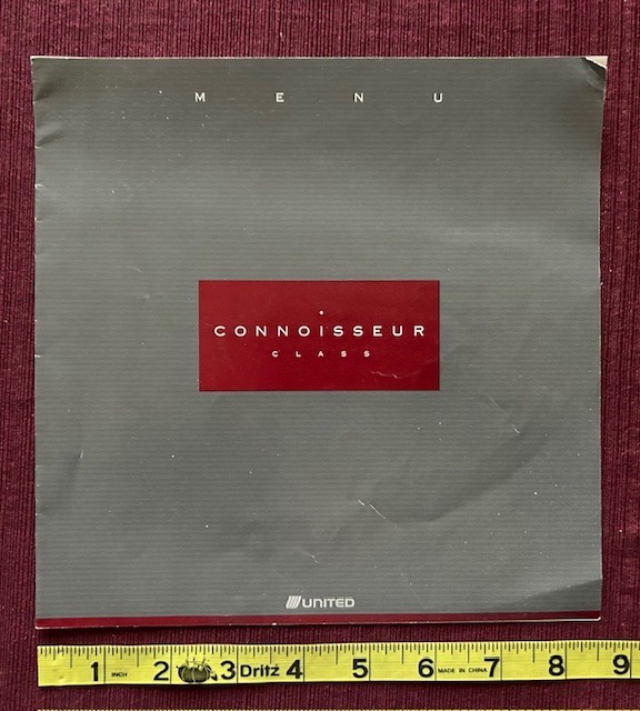 United Connoisseur Class Menu 1992