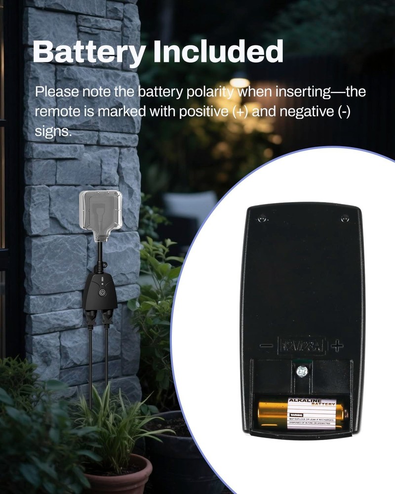 Reliable Weatherproof Power Outlet Plug - 100ft Range, Remote Control Included