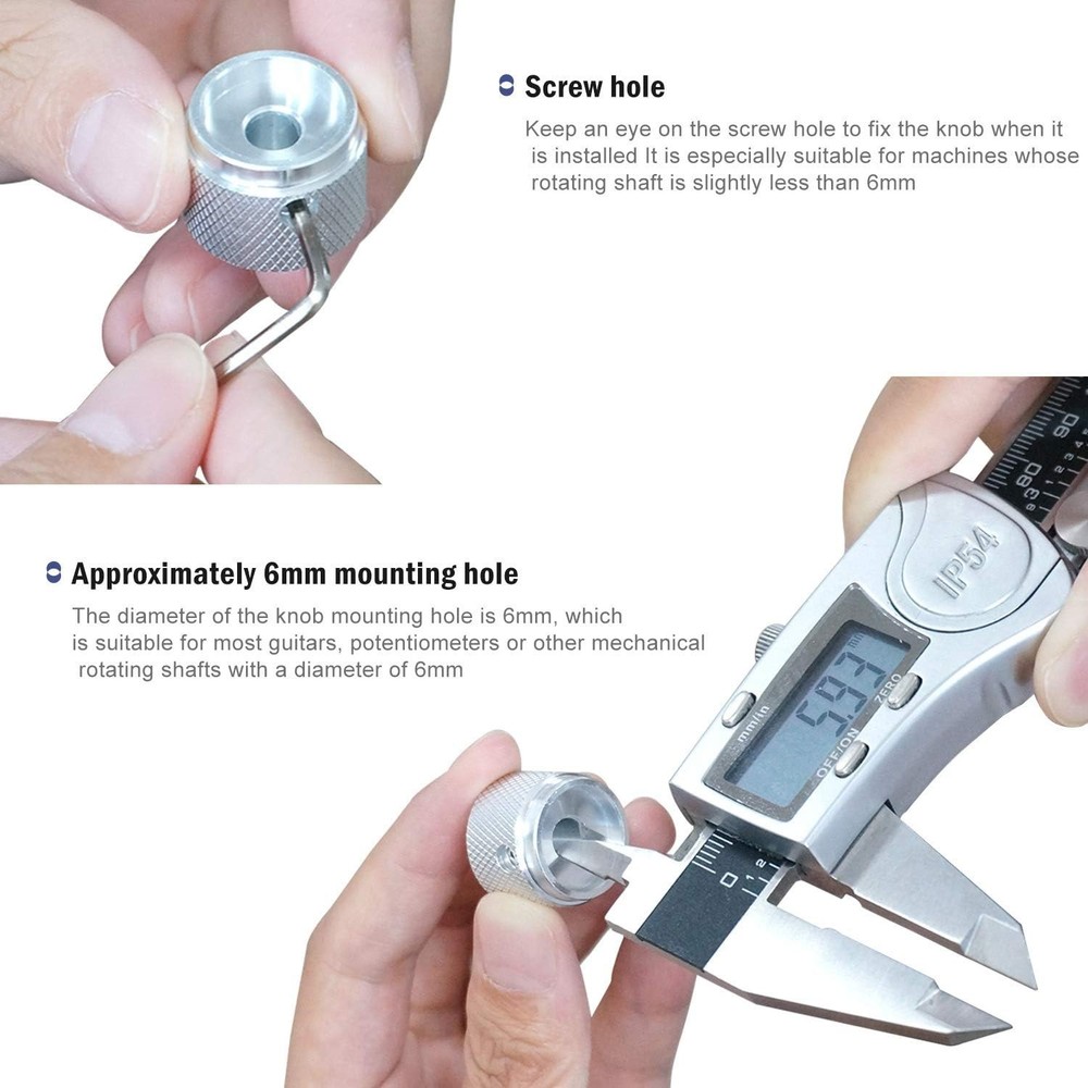 2pcs Silver Aluminum Rotary Control Knobs for 6mm Shafts - Durable & Precise
