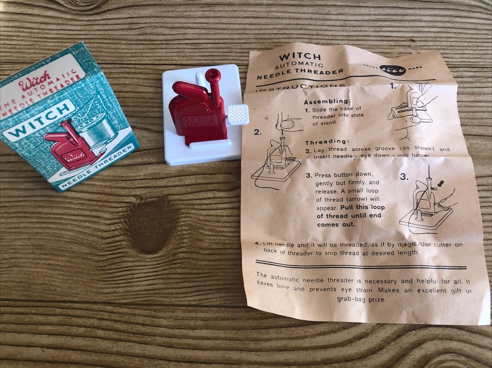 2 pcs Vintage Witch T Automatic Needle Threader w/ lnstructions English