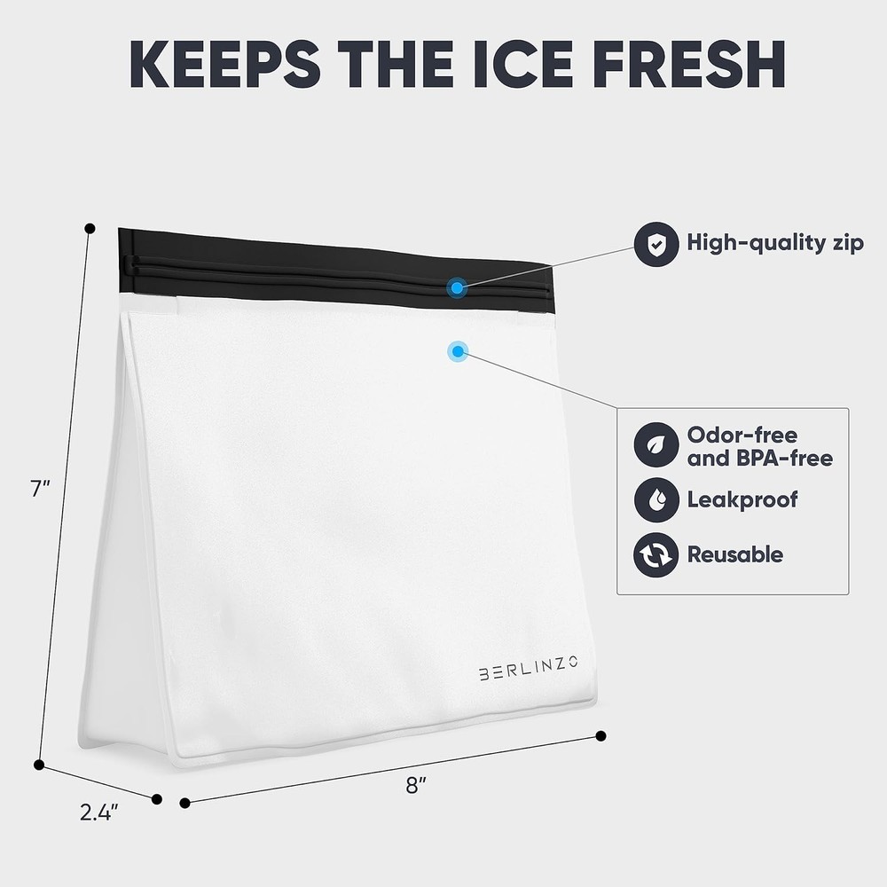BERLINZO Reusable Ice Storage Bag - Freezer Safe Leak 2-pack, Clear - 2 Pack