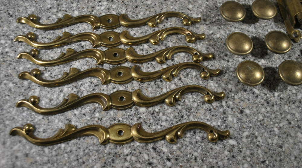 Lot Vtg KBC Cabinet Pull/Knobs, Backplate, Hinges