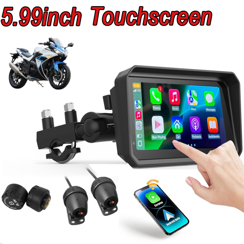 5.99" Motorcycle Navigation GPS Touch Screen Wireless CarPlay Android Auto +Cam